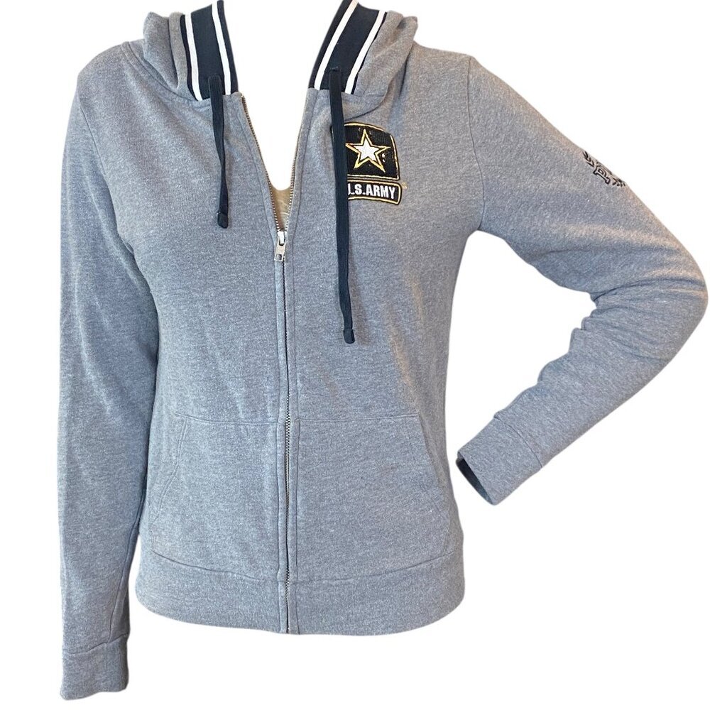 PINK Victoria's Secret/5th & Ocean Zip Hoodie US Army Sequins Sz S Gray‎ #247i